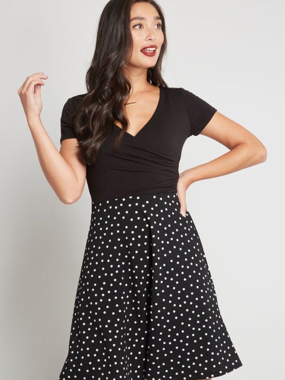 ModCloth Botanical Breakfast A-Line Dress Black Polka Dot